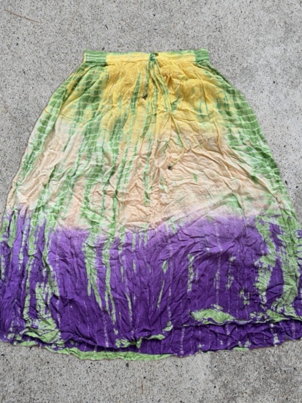 Fairy Glitter Tie-Dye Midi Skirt in Yellow, Green & Purple